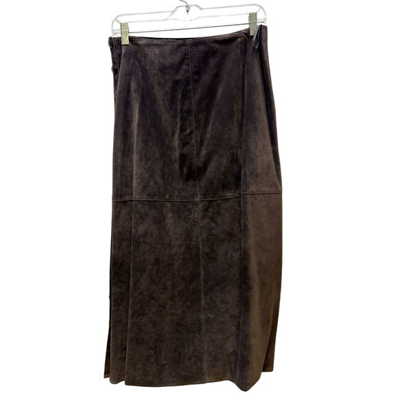 Vintage Worth Brown Leather Button-Front Midi Skirt Size 8 - Picture 2 of 7